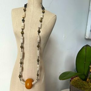 Yellow Amber, Heishi and Metal Bead Necklace